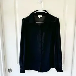 Camila Coelho Ida Satin Sheer Blouse Black Small